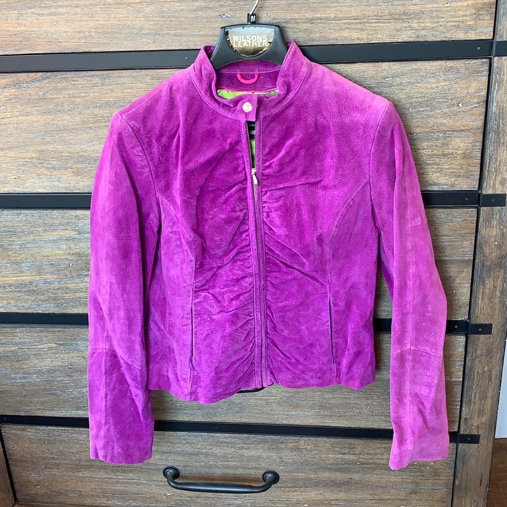 Purple leather motorcycle jacket